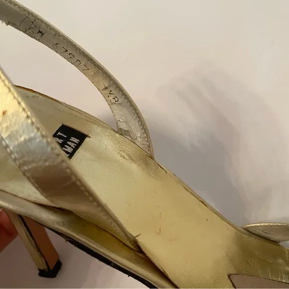 STUART WEITZMAN SHOES HEELS SANDALS GOLD METALLIC LEATHER SIZE 7.5 B