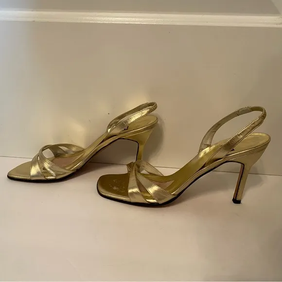 STUART WEITZMAN SHOES HEELS SANDALS GOLD METALLIC LEATHER SIZE 7.5 B