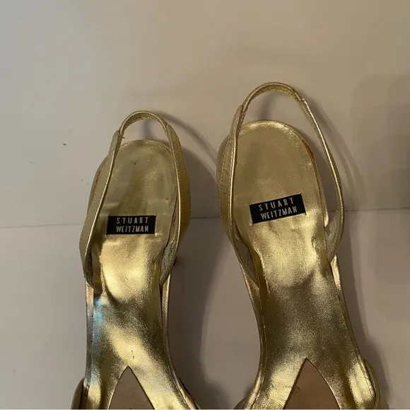STUART WEITZMAN SHOES HEELS SANDALS GOLD METALLIC LEATHER SIZE 7.5 B