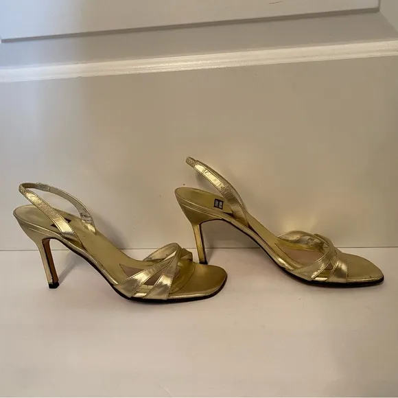 STUART WEITZMAN SHOES HEELS SANDALS GOLD METALLIC LEATHER SIZE 7.5 B