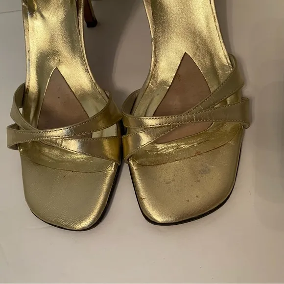 STUART WEITZMAN SHOES HEELS SANDALS GOLD METALLIC LEATHER SIZE 7.5 B