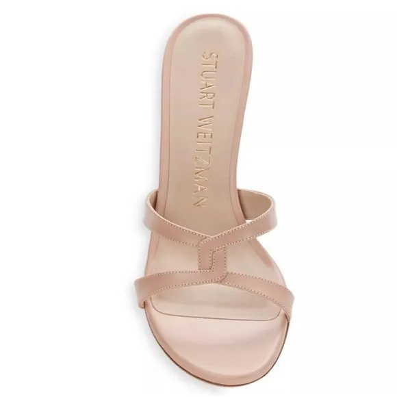 Stuart Weitzman Soiree Sleek 75 Sandal Heel Poudre Sand Leather pump Sandals 9.5