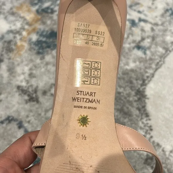 Stuart Weitzman Soiree Sleek 75 Sandal Heel Poudre Sand Leather pump Sandals 9.5