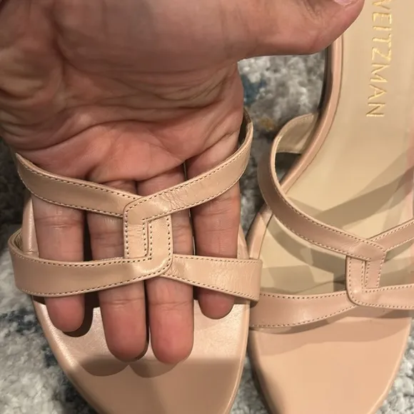 Stuart Weitzman Soiree Sleek 75 Sandal Heel Poudre Sand Leather pump Sandals 9.5