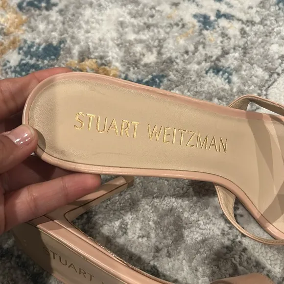 Stuart Weitzman Soiree Sleek 75 Sandal Heel Poudre Sand Leather pump Sandals 9.5