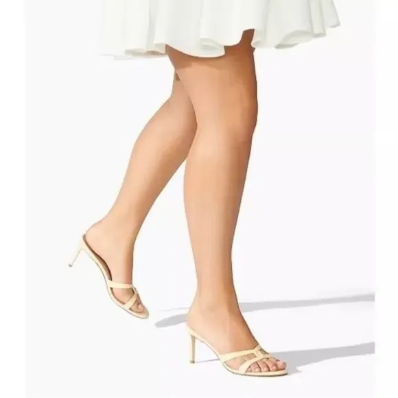 Stuart Weitzman Soiree Sleek 75 Sandal Heel Poudre Sand Leather pump Sandals 9.5