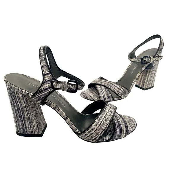 Stuart Weitzman The Sunlovers Sandal Heels Sz 9 Black and White