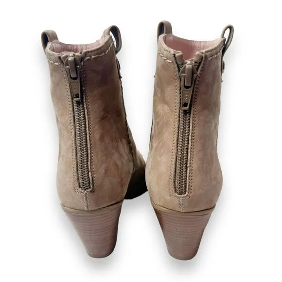 Stuart Weitzman Women’s Gold Studded Cap Toe Zip Taupe Suede Ankle Boots 5.5 M