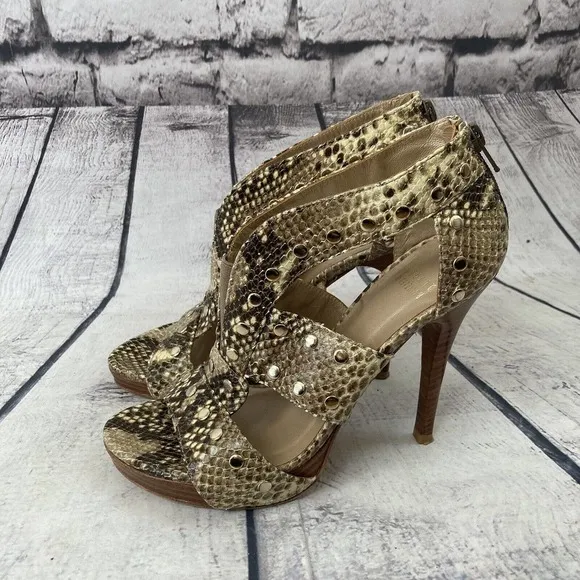 Stuart Weitzman Zip Up Snake Leather Sandals Shoes Womens Size 6.5 M‎