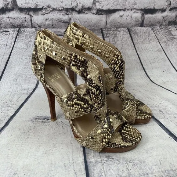 Stuart Weitzman Zip Up Snake Leather Sandals Shoes Womens Size 6.5 M‎