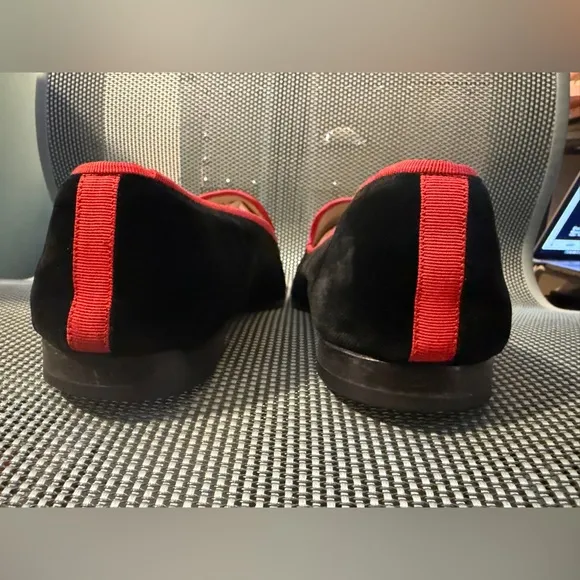 Stubbs &amp; Wootton Jolly Roger Skull Sword Velvet Slippers Shoes Black Red Loafers