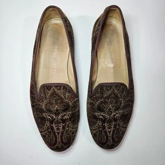 Stubbs &amp; Wootton Limited Edition Velvet Paisley Antique Loafer Smoking Shoes 6.5