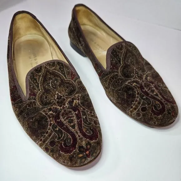 Stubbs &amp; Wootton Limited Edition Velvet Paisley Antique Loafer Smoking Shoes 6.5