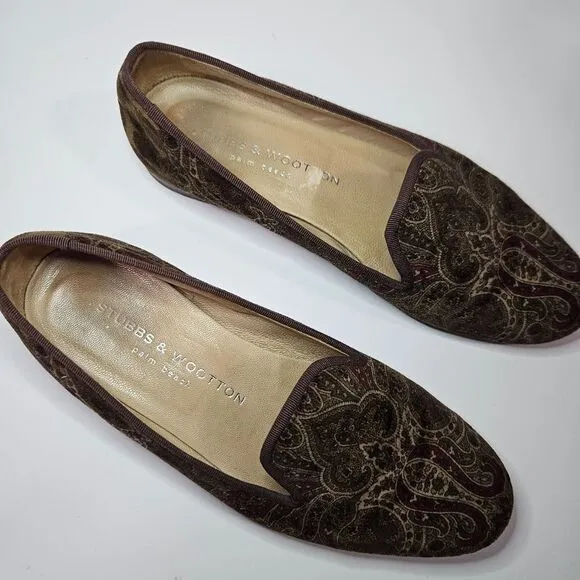 Stubbs &amp; Wootton Limited Edition Velvet Paisley Antique Loafer Smoking Shoes 6.5