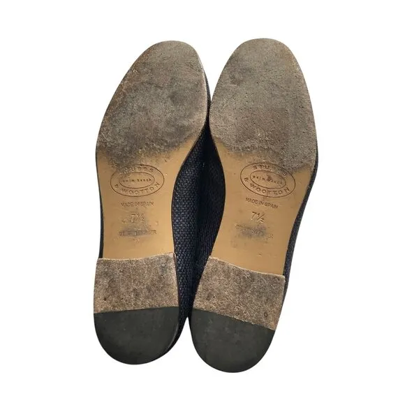 Stubbs &amp; Wootton Raffia Slippers Size 7.5 Navy Blue Slip On Shoes Loafers Flats