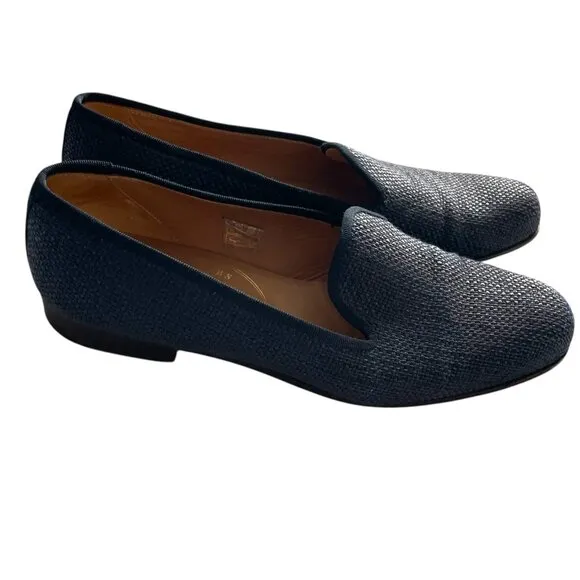 Stubbs &amp; Wootton Raffia Slippers Size 7.5 Navy Blue Slip On Shoes Loafers Flats