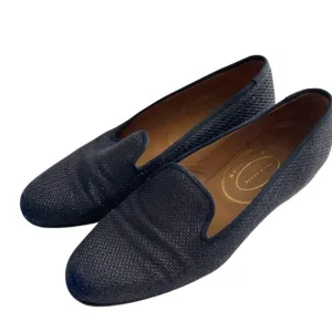 Stubbs &amp; Wootton Raffia Slippers Size 7.5 Navy Blue Slip On Shoes Loafers Flats