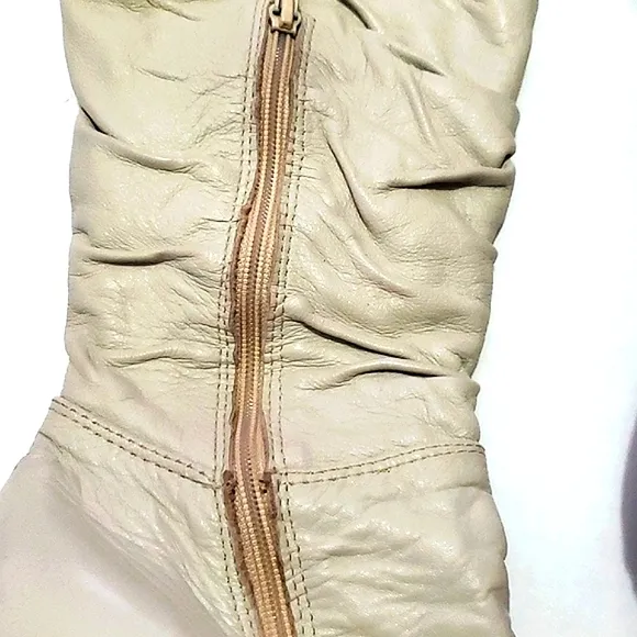Studio F Boho Chic Cream Leather Ruched Heeled Boots Made in Colombia