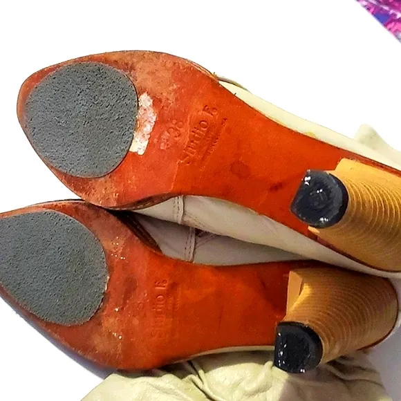 Studio F Boho Chic Cream Leather Ruched Heeled Boots Made in Colombia