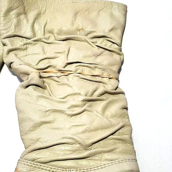 Studio F Boho Chic Cream Leather Ruched Heeled Boots Made in Colombia