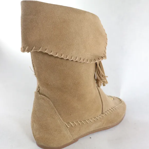 Suede Leather Fringe Indian Style Slip Ankle Boots PAIR Sz 7.5 US Women