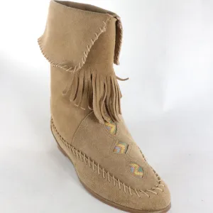 Suede Leather Fringe Indian Style Slip Ankle Boots PAIR Sz 7.5 US Women