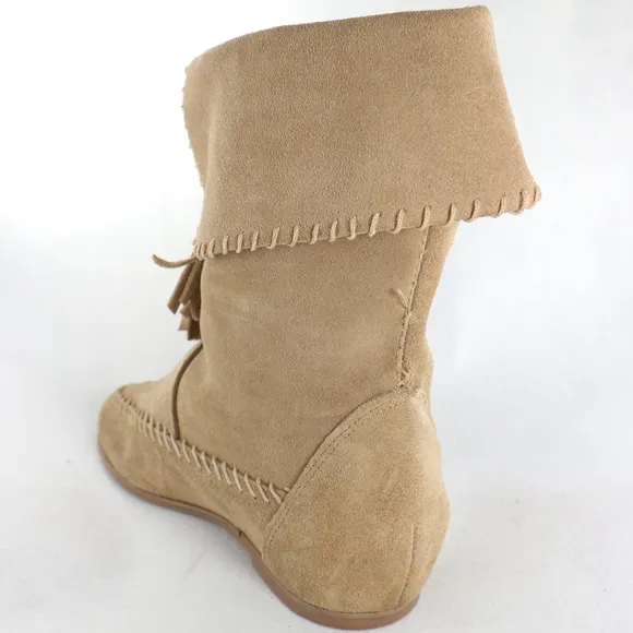 Suede Leather Fringe Indian Style Slip Ankle Boots PAIR Sz 7.5 US Women