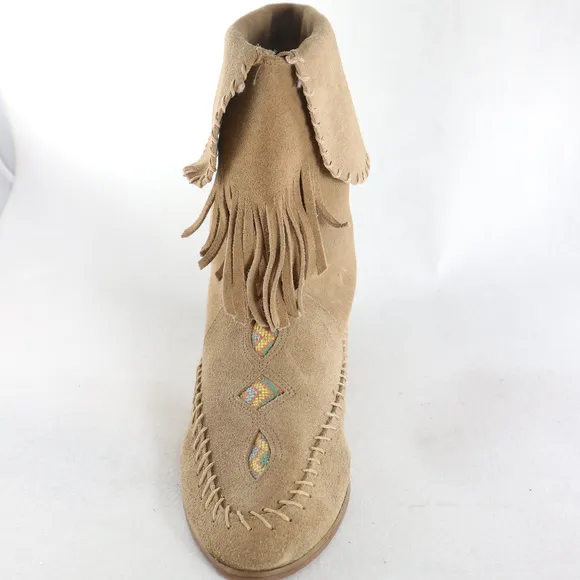 Suede Leather Fringe Indian Style Slip Ankle Boots PAIR Sz 7.5 US Women