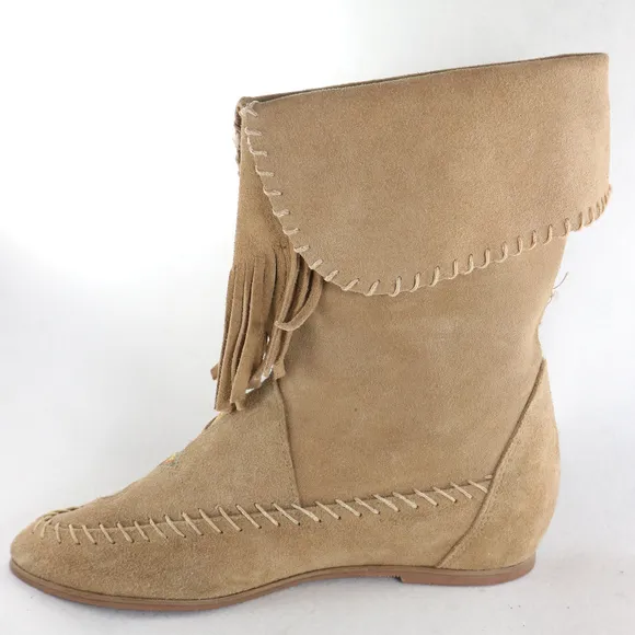 Suede Leather Fringe Indian Style Slip Ankle Boots PAIR Sz 7.5 US Women
