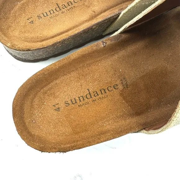 Sundance Sandals 41 Linen Suede Slip On Cork Shoes Womens 10 Made In Italy