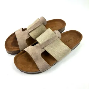 Sundance Sandals 41 Linen Suede Slip On Cork Shoes Womens 10 Made In Italy
