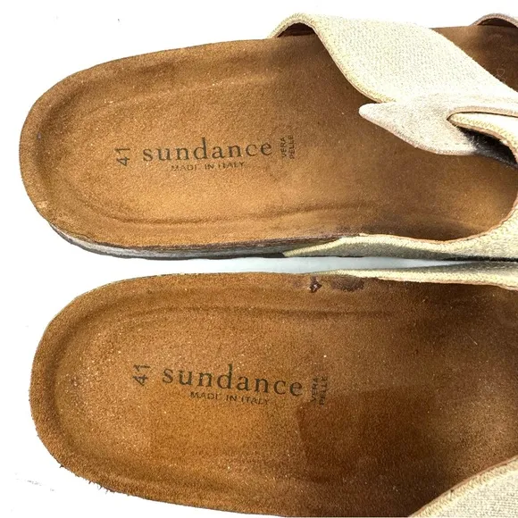 Sundance Sandals 41 Linen Suede Slip On Cork Shoes Womens 10 Made In Italy