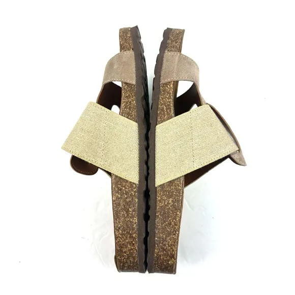Sundance Sandals 41 Linen Suede Slip On Cork Shoes Womens 10 Made In Italy