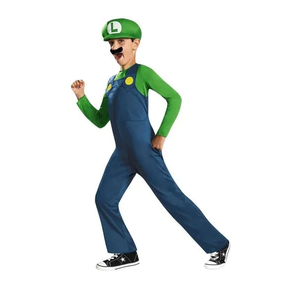 Super Mario Boys Luigi Costume Set / Blue/Green
