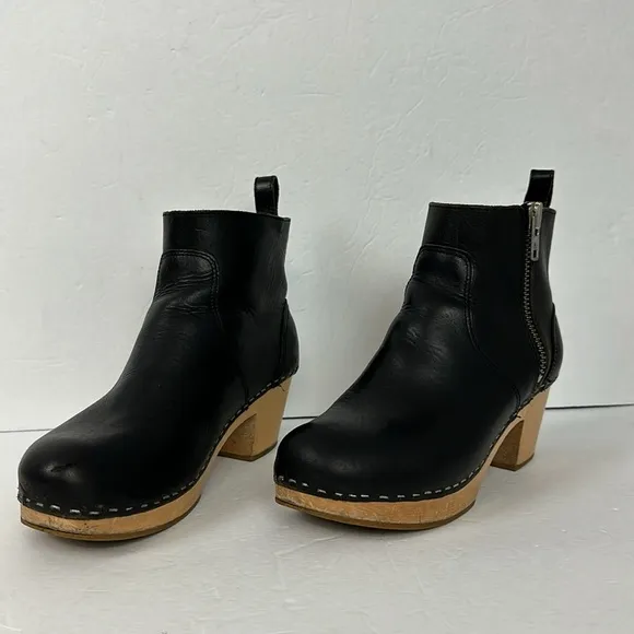 Swedish Hasbeens Zip It Emy Clog Boots Black Sz 39