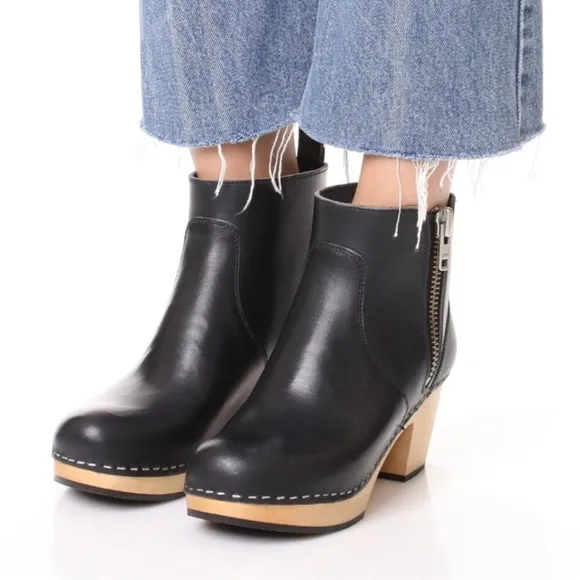Swedish Hasbeens Zip It Emy Clog Boots Black Sz 39