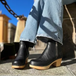 Swedish Hasbeens Zip It Emy Clog Boots Black Sz 39