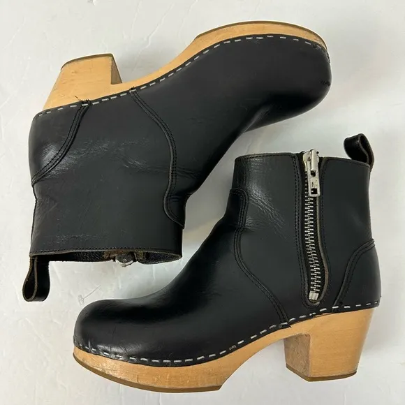 Swedish Hasbeens Zip It Emy Clog Boots Black Sz 39