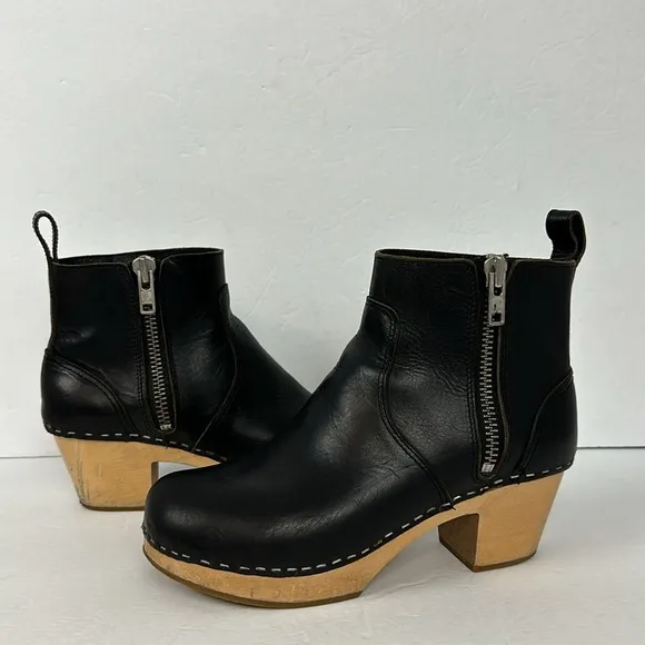 Swedish Hasbeens Zip It Emy Clog Boots Black Sz 39