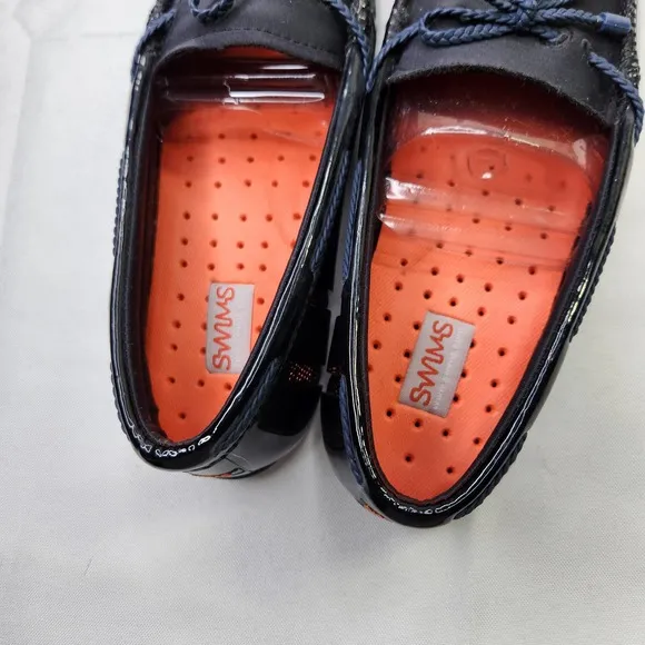 SWIMS Women's Black Navy Braided Lace Penny Slip-On Leather Loafer Shoes Size 6