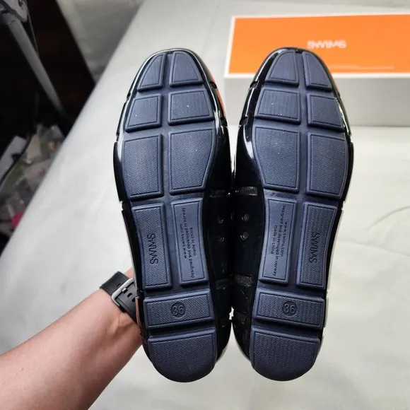 SWIMS Women's Black Navy Braided Lace Penny Slip-On Leather Loafer Shoes Size 6