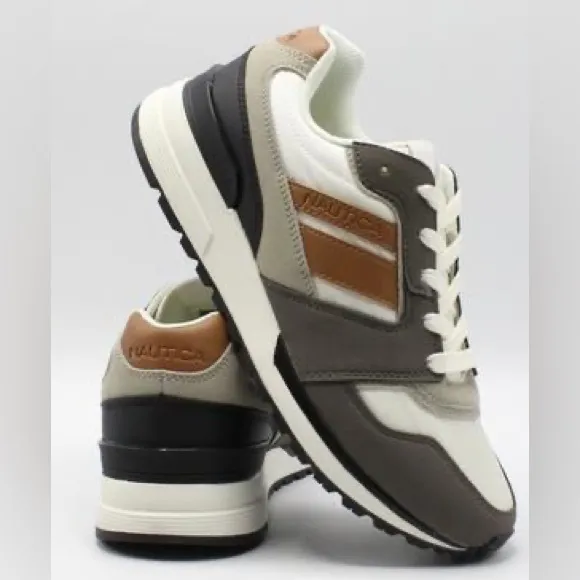 Sz 7.5 Men's Nautica Casual Sneakers Low-top Lace-up Fabric &amp; Faux Leather Upper