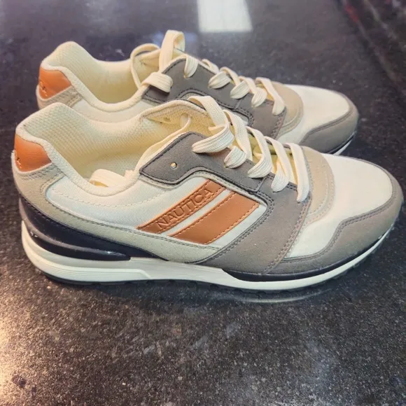Sz 7.5 Men's Nautica Casual Sneakers Low-top Lace-up Fabric &amp; Faux Leather Upper