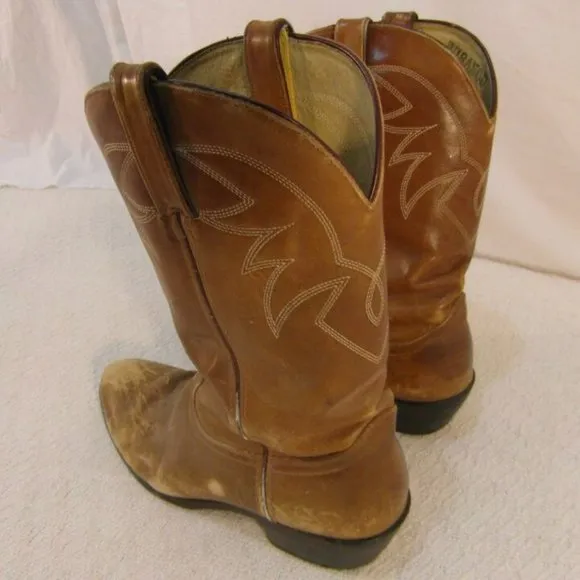 sz8-D MEN's DURANGO BROWN LEATHER COWBOY STYLE BOOTS NM 33276