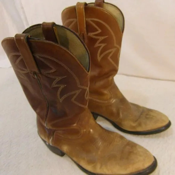 sz8-D MEN's DURANGO BROWN LEATHER COWBOY STYLE BOOTS NM 33276