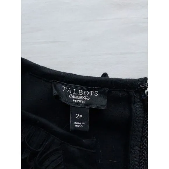 Talbots Petites 2P Sheath Dress V‎ Neck Notch Loop Accent Sleeveless Cotton