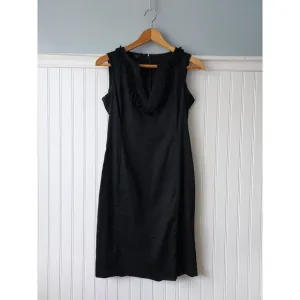 Talbots Petites 2P Sheath Dress V‎ Neck Notch Loop Accent Sleeveless Cotton