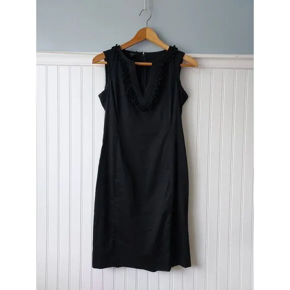 Talbots Petites 2P Sheath Dress V‎ Neck Notch Loop Accent Sleeveless Cotton