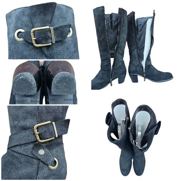 Tall Riding Boots KneeHigh Cordani Orlando Sz EU40 US 9 Black Suede Leather Moto