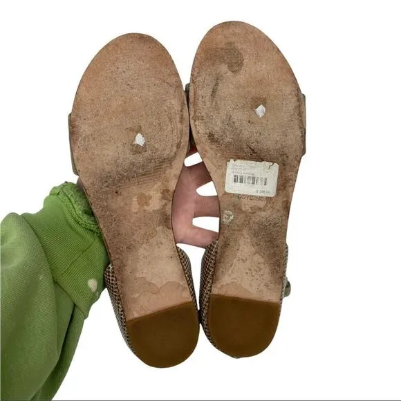 Tan Sandals Ankle Strap Coye Nokes Alexia Shoes Suede Leather Snakeskin Size 39